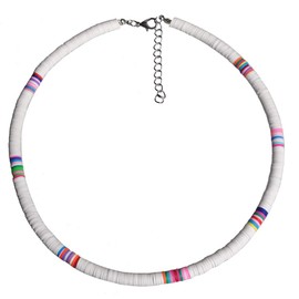 Pingyongchang Heishi Surfer Choker Boho Jewelry Lightweight Colorful African Vinyl Disc Beads Necklace for Women Men Holiday Summber Beach Jewelry, Soft clay