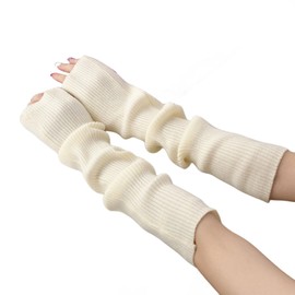 OTKARXUS Women Long Fingerless Gloves,1Pair Knit Long Sleeve Arm Warmers,Winter Warner Elbow Length Mittens with Thumb Hole for Ladies Women Girls (White)