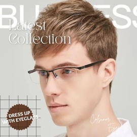 COLSUNOR Dateware Glasses with Case, Blue Light Reduction, UV Protection, Square, Stylish, Lightweight, Non-Degree, Men's Date, PC Glasses, Eye Protection, No Fatigue, blue