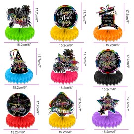 DPKOW 2025 New Year Party Table Decorations Centerpiece Colorful Happy New Year Theme Table Topper for Happy New Year Decorations 2025 New Years Eve Decorations Party Supplies, 9 Pieces