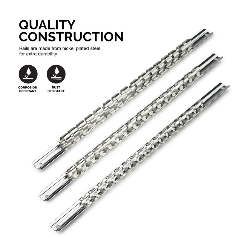 Neiko 03969A Socket Holder Rail, 3 Piece Organizer Set |