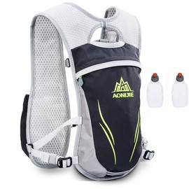 AONIJIE Unisex 5.5L Running Race Hydration Vest Hydration Pack Backpack with 2pcs 250ML Bottles, Grey