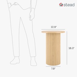 Round Fluted Accent Side Table - Pedestal Drink Table - Modern Home, Bedroom, and Living Room Furniture - Small Wooden Round End Table with a Solid Oak Base and Wood Veneer Top (Natural Oak Finish)