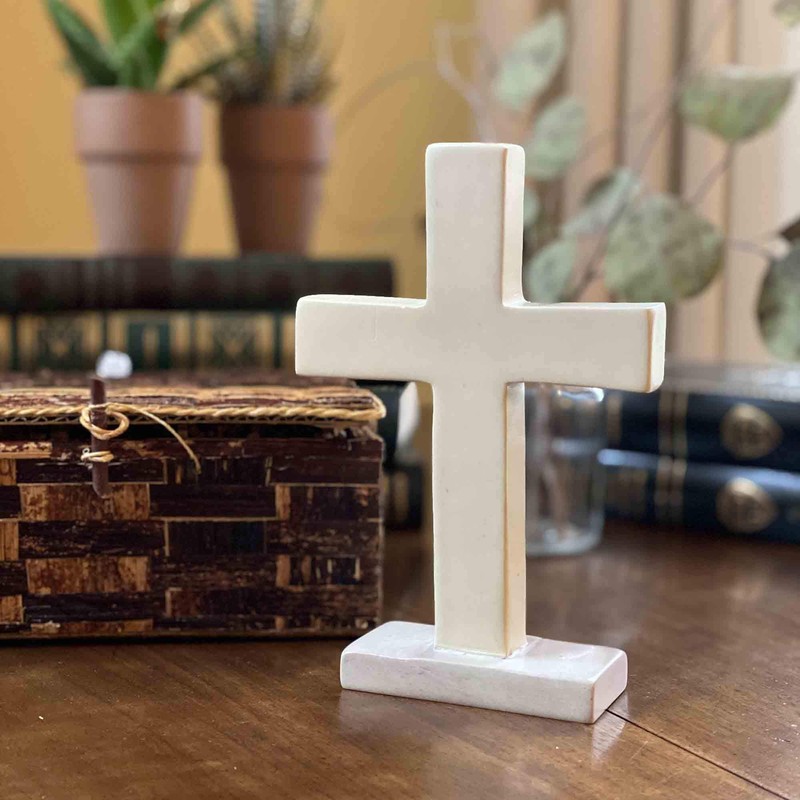 Global Crafts Hand-Carved Standing Soapstone Cross, 6.5 x 4.5 Inches,