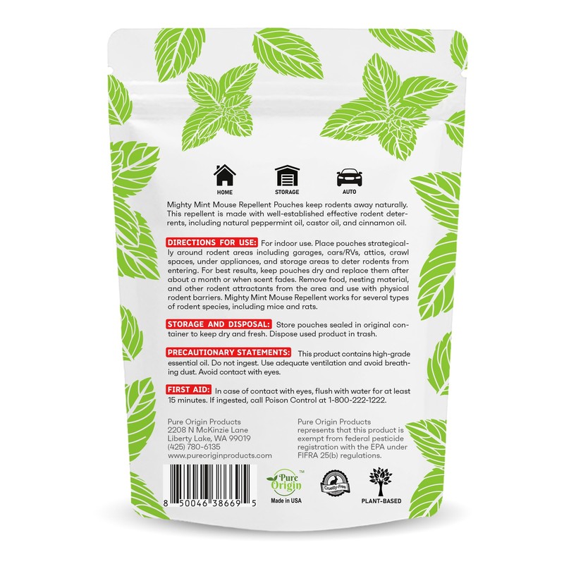 Mighty Mint Rodent Repellent Pouches – Peppermint, Castor Oil &