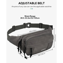WATERFLY Fanny Pack Waist Packs: Large Crossbody Belt Bag Fanny Packs for Women Men with 7 Zipper Pockets Adjustable Strap Waist Bags Hip Pack for Traveling Cycling Running Hiking-Gray