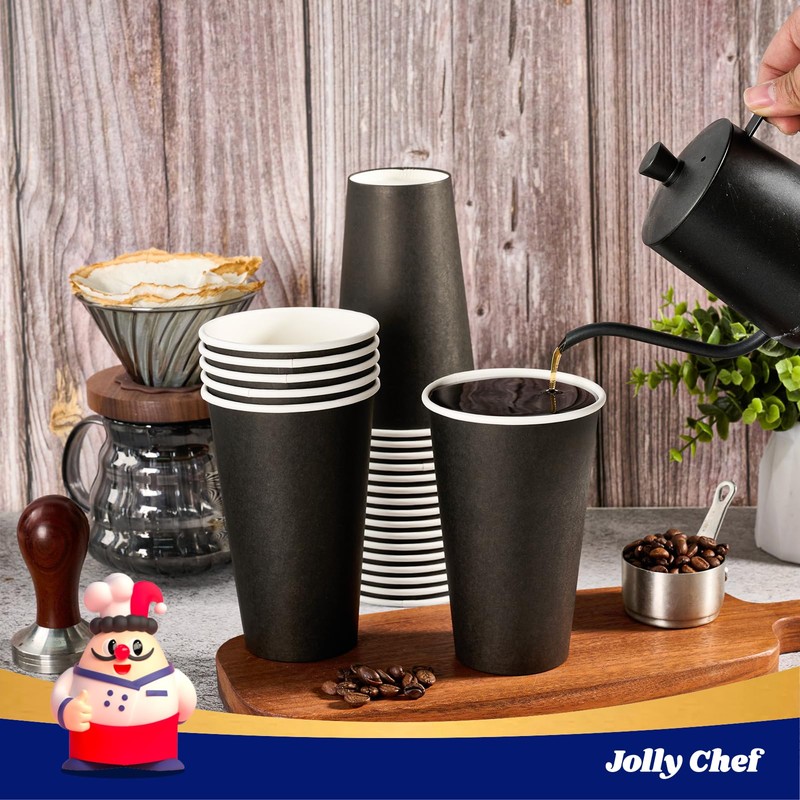 JOLLY CHEF 16oz Black Disposable Paper Coffee Cups 500 Pack