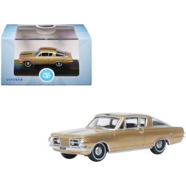Oxford Diecast 1965 Plymouth Barracuda 1/87 (HO) Scale Diecast Model Car DCD in Gold Metallic with Black Stripes Diecast Toys