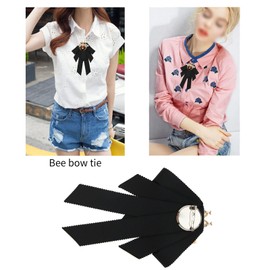 ECSiNG Bow Brooch Black Ribbon Brooch with Bee Rhinestone Decoration Clothing Accessories for Clothing Bag Hat for Women Girls, Metal