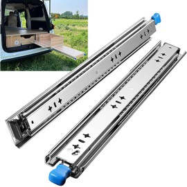 Heavy Duty Drawer Slides with Lock 14 Inch,3-Fold Full Extension Locking Drawer Slides 250 lbs Load Capacity Side Mount Ball Bearing Industrial Locking Rail 1 Pair(W:53mm, 14")