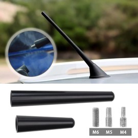 SING F LTD 2PCS Car Antenna Universal Vehicle Roof Mount Short Aerial Mast 5cm & 9cm with 6PCS Antenna Adapters(M4 M5 M6) Aluminum Replacement Black