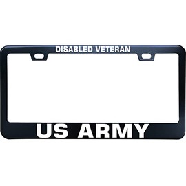 HuiYaoEC Disabled Veteran US Army License Plates, 12 x6 Inch Black Stainless Steel License Plate Frame, with 2 Holes & Screws