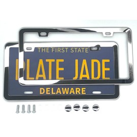 Plate Jade 2 Pack Premium Silver License Plate Frame, Solid Rust-Proof Aluminum Holder with 2 Holes, Universal Car Frame for Women and Man, Including Screws (Glossy Silver)