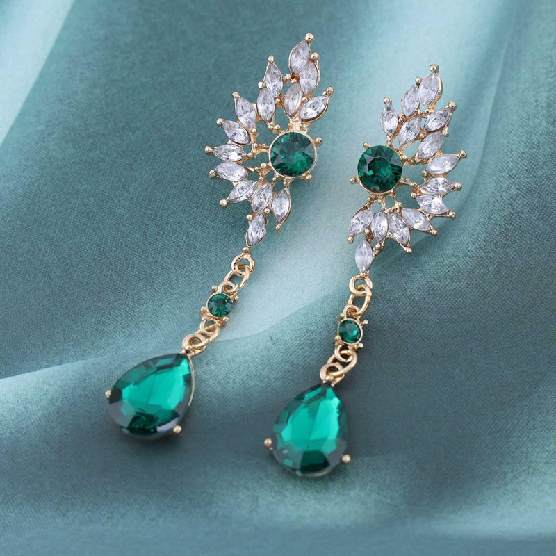 Zeshimb Teardrop Crystal Dangle Earring Rhinestone Chandelier Teardrop Earings Emerald