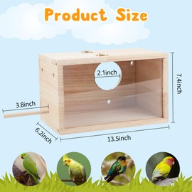 Rypet Parakeet Nesting Box Transparent Design, Bird Nest Breeding Box with Perch Wood Bird Cage House for Cockatiel Lovebirds Budgie Finch Parrotlets Canary