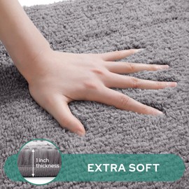 HOMEIDEAS Bathroom Rug, Soft and Water Absorbent Bath Mat, Non-Slip Fluffy Plush Microfiber Carpet for Tub and Shower (Grey and White, 20x32)