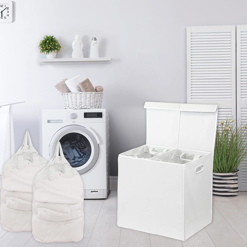 Simple Houseware Double Laundry Hamper with Lid and Removable Bags,