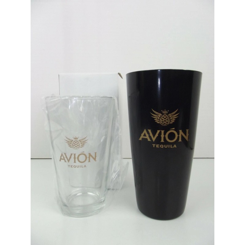 AVION TEQUILA Black Boston Shaker 7" Pint Glass 6" Two