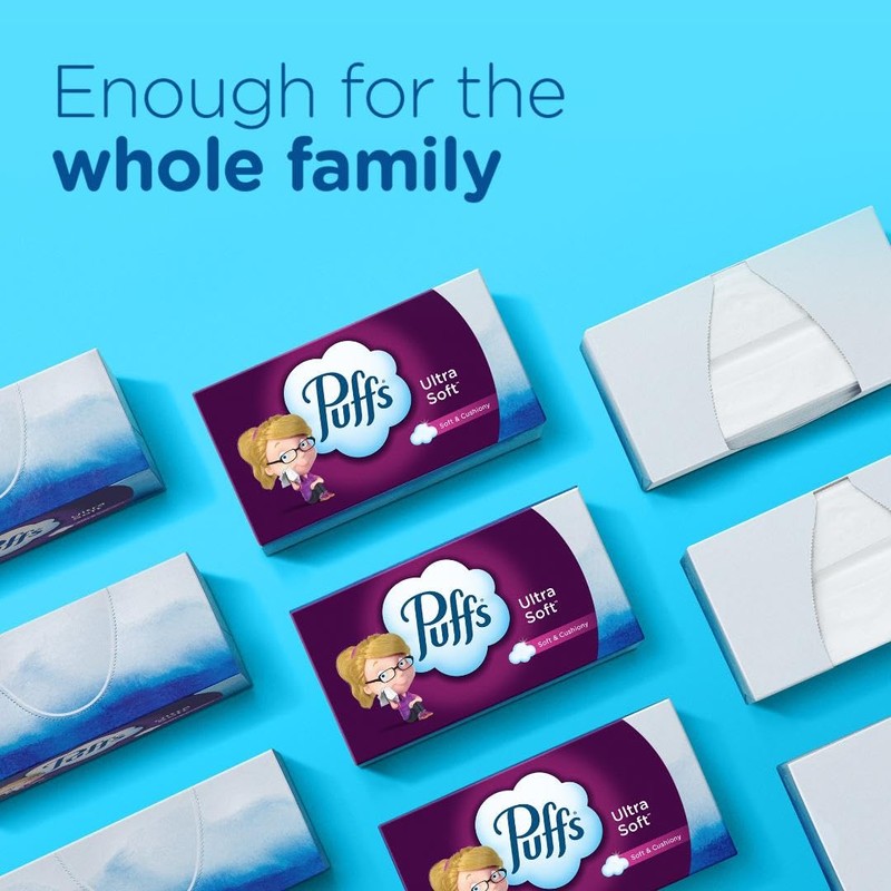 Puffs Ultra Soft Facial Tissues, 1 Family Size Box, 124