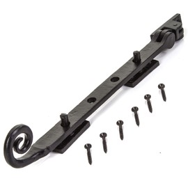 10" Antique Black Cast Iron Window Casement Stay with Curly Monkey Tail Design