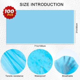 100 Pack 31" x 71" Disposable Non-Woven Massage Table Bed Covers - 2-Ply Waterproof Spa Sheets for Facial, Tattoo & Waxing. (blue 100pc)