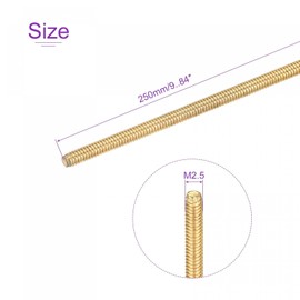 TA-VIGOR 3Pcs M2.5 x 250mm Brass Fully Threaded Rod, All Thread Studding Rod Bar for Anchor Bolts, Clamps, Hangers and U-Bolts