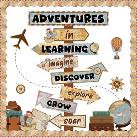 ojustbeok Travel The Map Bulletin Board Let The Adventure Begin Cutouts Classroom Decorations Travel Theme Motivational Sign for Kids Let's Explore Voyage Bulletin Cutouts Vintage Classroom Decor