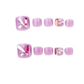 24pcs Press On Toe Nails Short Fake Toenails for Big Toes Acrylic Glue On False Toenails Full Cover Stick On Toe Nails Artificial Feet Nails with Decals