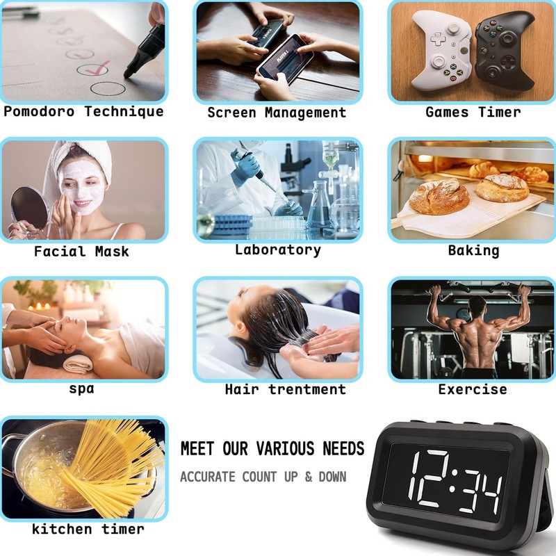 Multifunctional Digital Timer, Magnetic Countdown Kitchen Timers for Cooking, Egg,