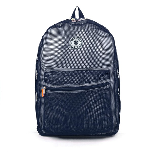 K-Cliffs Mesh Backpack See through Student School Bag Bookbag Mesh Daypack Navy Blue