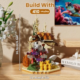 Mould King 10172 Clamping Building Blocks Animals Turtle Building Blocks Model with Base Animal Building Toy Sea Animals Set MOC Gifts for 8+ Children and Adults (410 Pieces)