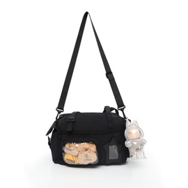 Ita Travel Duffle Bag for Kpop Fans Japanese Anime Pin Display Kawaii Crossbody Messenger Bag Perfect for Travel Stylish (BLACK)