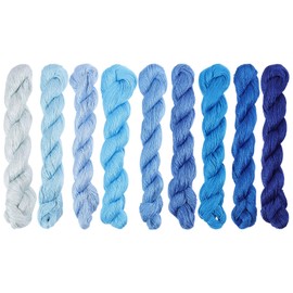 FREEBLOSS Pack of 9 Sashiko Yarn Sashiko Strand 100 m x 9 Colours (Blue Theme) Cotton Embroidery Thread Japanese Quilt and Stick Sashiko Set Accessories Sewing Thread
