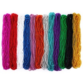 Ecally 240 Pcs Mardi Gras Beads Bulk 12 Colors Mardi Gras Accessories 32'' 6 mm Metallic Bead Necklaces Long Beads Necklaces for Parade Event Christmas St Patrick's Carnival Party Supplies Decor