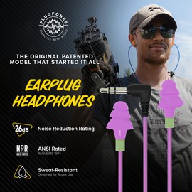 Plugfones Basic Earplug Headphones Earplug-Earbud Hybrid - 26 dB Noise Reduction Rating - Noise Reducing Work Headphones OSHA Compliant Earphones - Purple