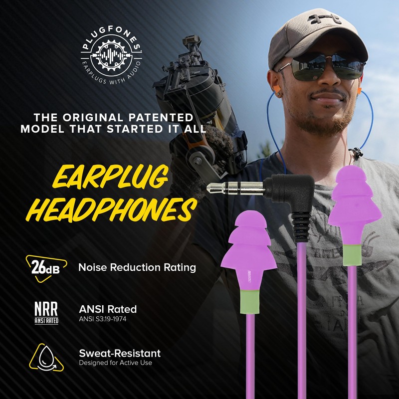 Plugfones Basic Earplug Headphones Earplug-Earbud Hybrid - 26 dB Noise