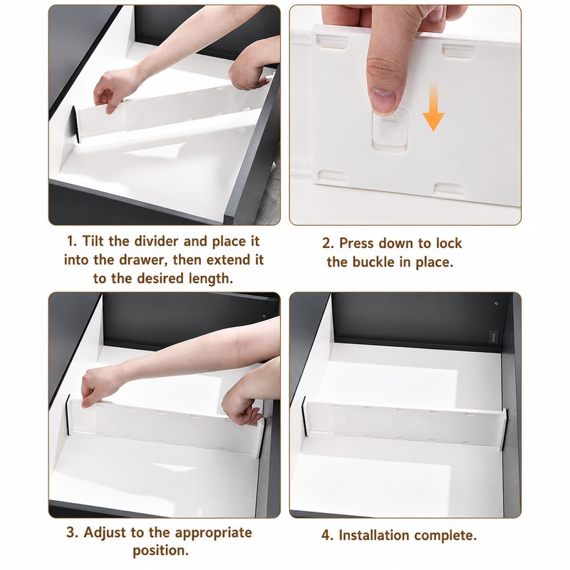 Adjustable Drawer Divider with Locking Clips for Dresser, Closet &