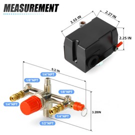 MEANLIN MEASURE Air Compressor Pressure Switch Control Valve 95-125 PSI 110V-240V 1-way Replacement Parts With 0-180 Pressure gauge and Manifold Regulator