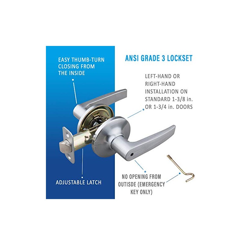 EZ-FLO 57848 Reversible Straight Lever Privacy Door Lockset, Chrome