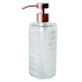 Lunestella Elegant Fluted Glass Dispenser with Stainless Steel Pump, 17oz, Decorative Bottle for Bathroom and Kitchen (Copper)