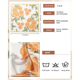 CHLINS 2 Pcs 27.5” Head Scarf for Women Satin Hair Scarf Silk Scarf Neck Scarf Square Hair Bandanas Hair Wraps (Rose(Beige+Black))