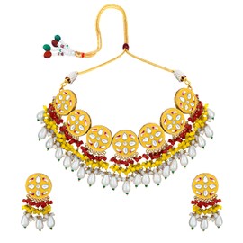 Aheli Original Handcrafted Meenakari Enamel Choker Necklace with Earrings Jewellery Set Gift for Women Yellow