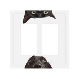 Ihsourgnitnem Decorative Outlet Covers Black Funny Cat Cute Dog Pet Puppy 2 Gang Double Gfci Rocker Electrical Wall Panels Light Switch Cover Plate For Kids Room Nursery Decor