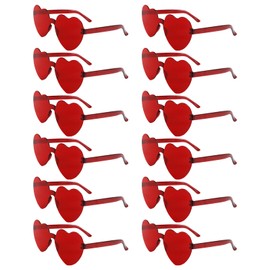 Acquwistach 12 Pairs Heart Sunglasses for Women Girl Red Heart Sunglasses Rimless Fun Trendy Heart Sunglasses Party Favor, Red