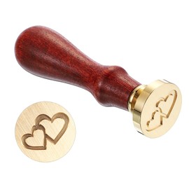 PATIKIL Two Hearts Wax Seal Stamp, Sealing Wax Stamp Classic Retro Removable Brass Head Wooden Handle for Envelope Invitation Cards, Brown