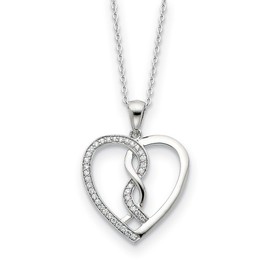 Rhodium Plated Sterling Silver & CZ Hearts Joined Together Necklace, 18 Inch