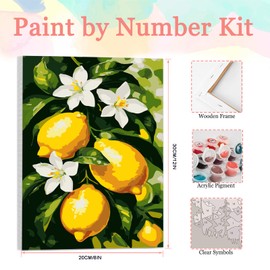 Auremi Lemon Framed Paint by Number for Adults,DIY Flower Painting by Number Kits on Canvas Acrylic Oil Painting Kits for Adults Paint by Number Kits for Home Decor 20x30cm