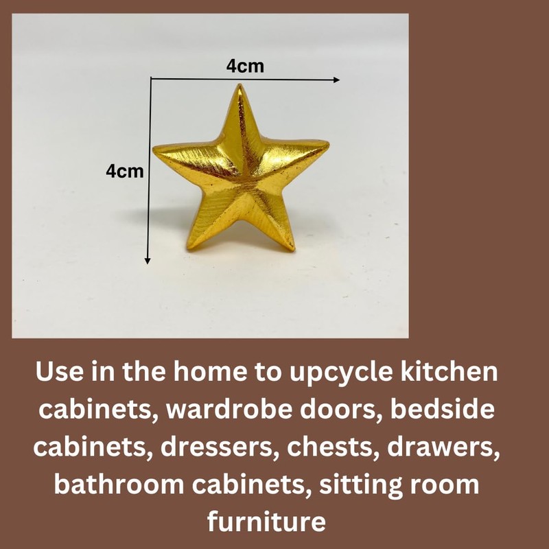 Star Metal Knob, Knob Home Decor Drawer Pull (Gold)