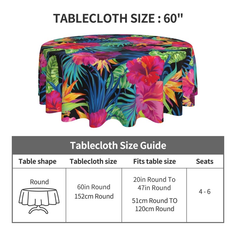 mutakin Tropical Leaf Round Tablecloth 60 Inch Washable Reusable Decoration