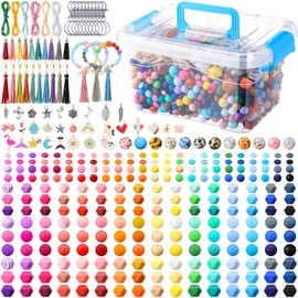 Hotop 1176 Pcs Silicone Beads for Keychain Making Kit, 12mm15mm Round 14mm17mm Polygonal Silicone Beads Bulk, Rubber Beads for Keychain DIY Necklace Bracelet Jewelry Making Supplies